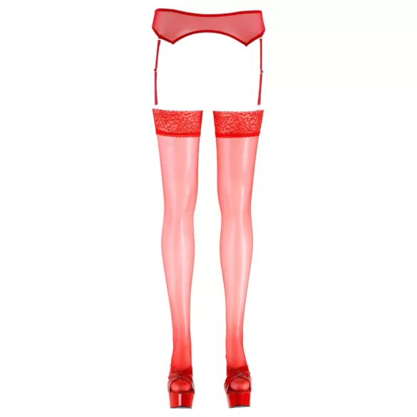 Cottelli - Calze autoreggenti in pizzo - rosso - 4/L
