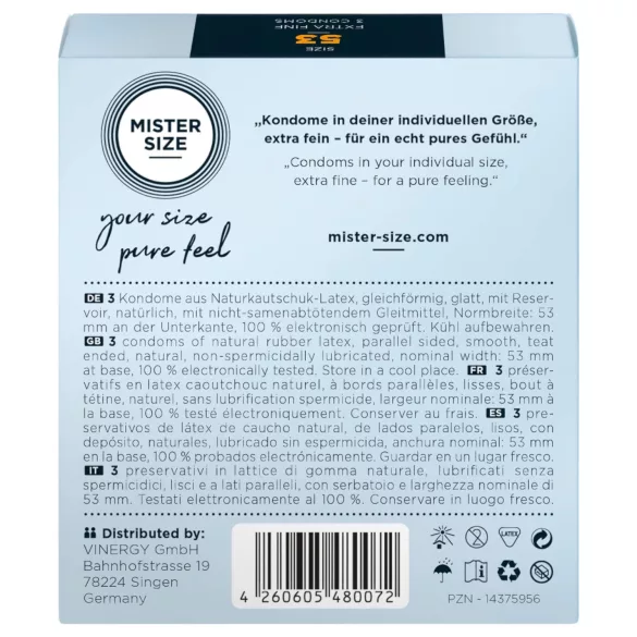Mister Size - preservativo sottile - 53mm - confezione 3 pezzi