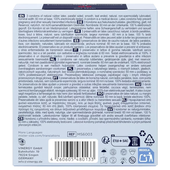 Mister Size - preservativo ultrasottile - 60mm - confezione da 3