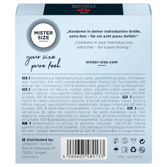 Mister Size - preservativo ultrasottile - 60mm - confezione da 3