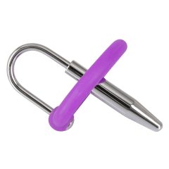   Plug per pene con anello glandulare in silicone e dilatatore uretrale (viola-argento)