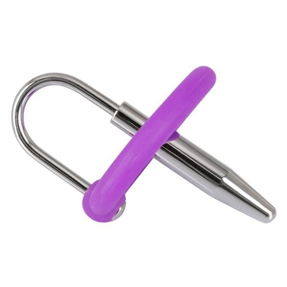 Plug per pene con anello glandulare in silicone e dilatatore uretrale (viola-argento)