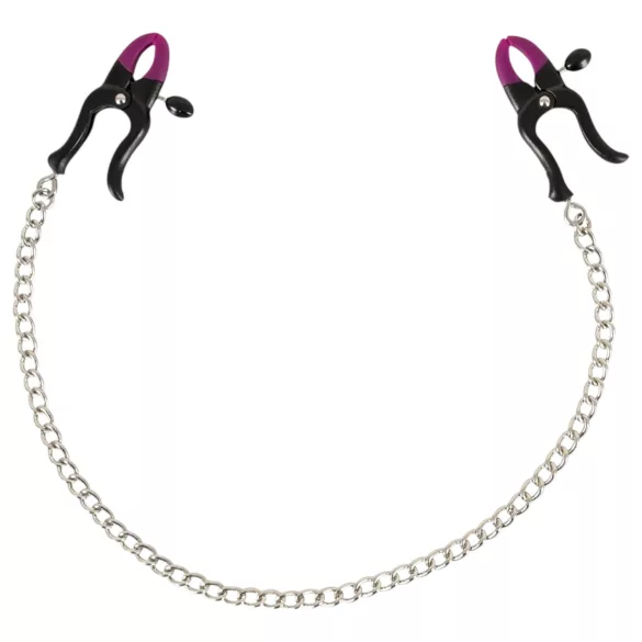 Bad Kitty - pinze per capezzoli con catena - viola e nero