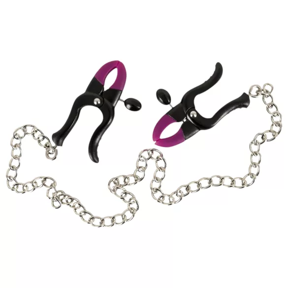 Bad Kitty - pinze per capezzoli con catena - viola e nero