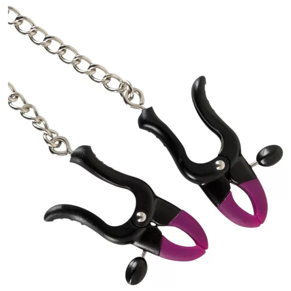 Bad Kitty - pinze per capezzoli con catena - viola e nero