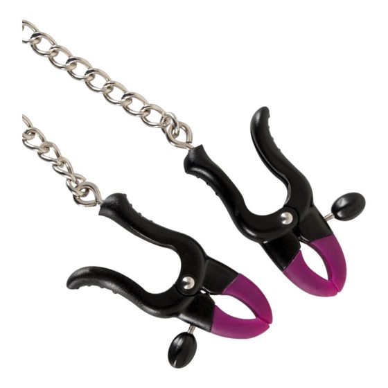 Bad Kitty - clip per capezzoli con catena (viola-nero)