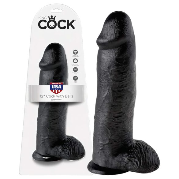 King Cock 12 testicoli grande dildo (30 cm) - nero
