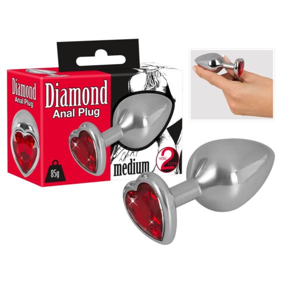 You2Toys - Diamond - Dildo anale in alluminio da 85 g (argento-rosso)