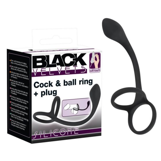 Anello fallico e testicolare con dildo anale sottile Black Velvet (nero)