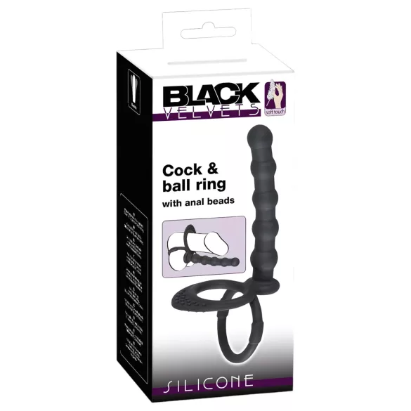 Black Velvets - anello pene e testicoli con plug anale - silicone nero