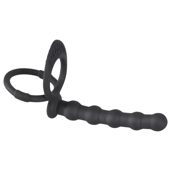 Black Velvets - anello pene e testicoli con plug anale - silicone nero