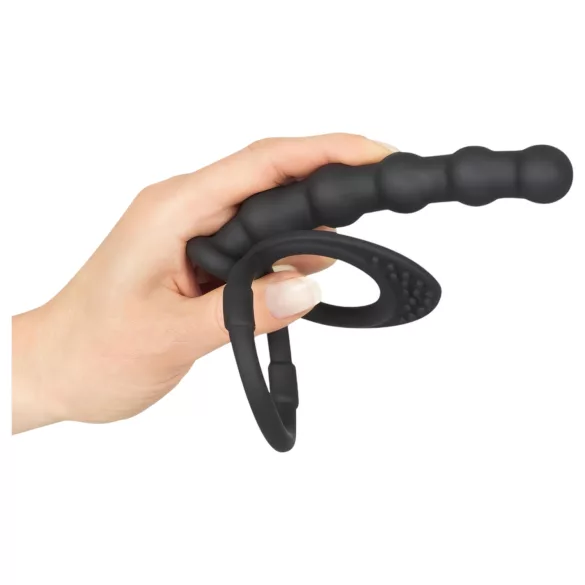 Black Velvets - anello pene e testicoli con plug anale - silicone nero