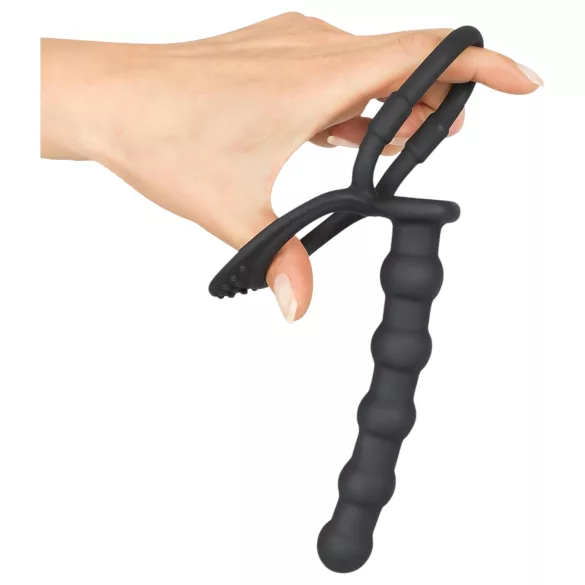 Black Velvets - anello pene e testicoli con plug anale - silicone nero