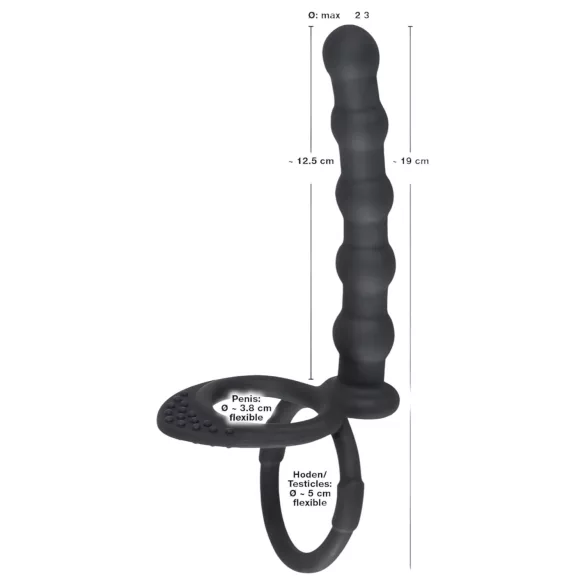 Black Velvets - anello pene e testicoli con plug anale - silicone nero