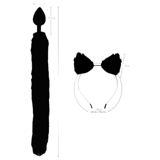 Set di dildo anale con orecchie e coda da gattino Bad Kitty - nero (2 pezzi)