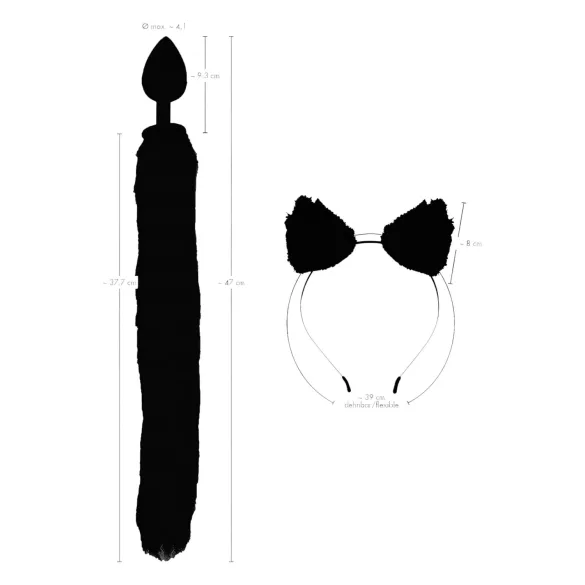 Bad Kitty - set plug anale con coda da gatto - silicone nero