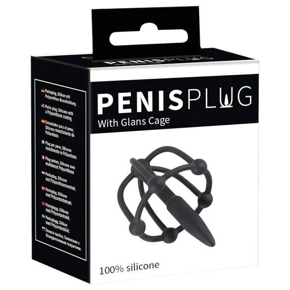 Penisplug - gabbia glande silicone con dilatatore (nero)