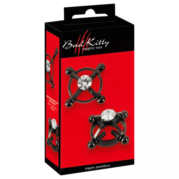 Bad Kitty - orecchini capezzoli avvitati (strass) - nero