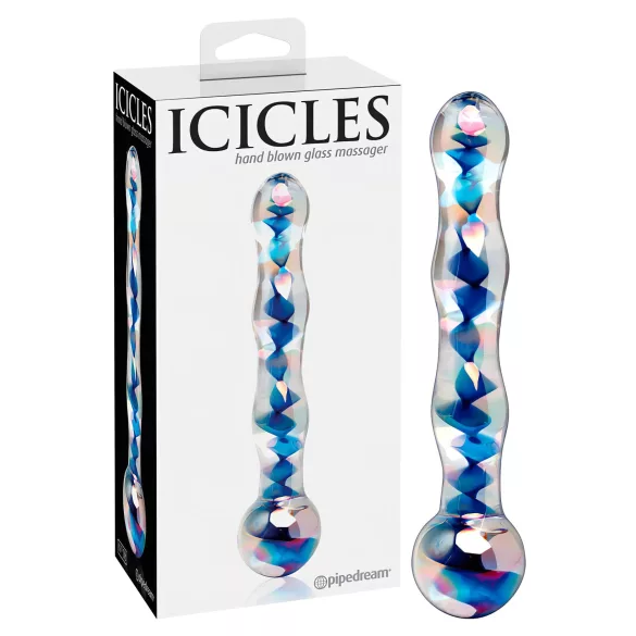 Icicles No. 08 - dildo doppia punta ondulato - vetro trasparente blu