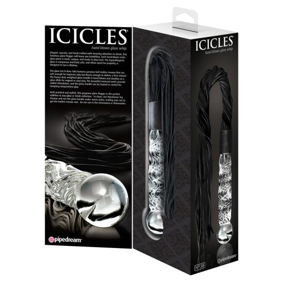 Icicles No. 38 - frusta in pelle e dildo di vetro (trasparente-nero)