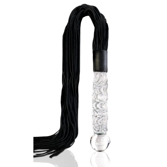 Icicles No. 38 - frusta in pelle e dildo di vetro (trasparente-nero)