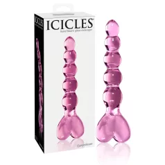 Icicles No. 43 - dildo in vetro con perle e cuore - rosa