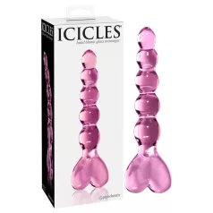Icicles No. 43 - dildo in vetro con perle e cuore - rosa
