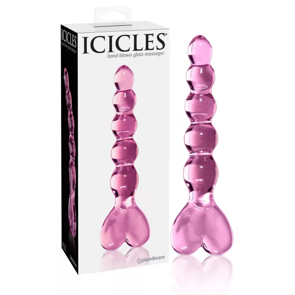 Icicles No. 43 - dildo in vetro con perle e cuore - rosa