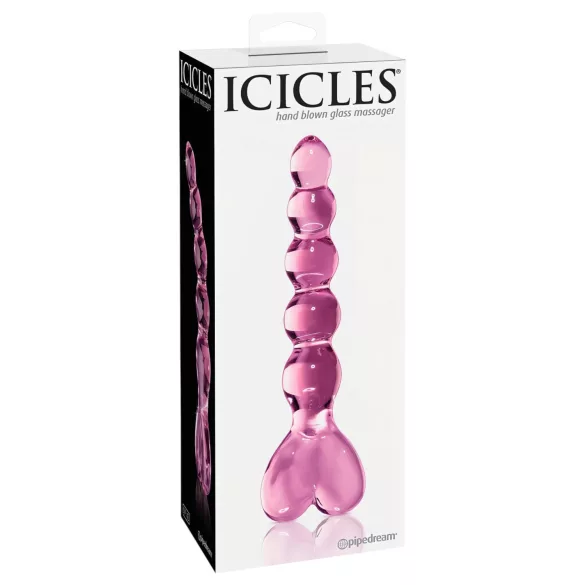 Icicles No. 43 - dildo in vetro con perle e cuore - rosa