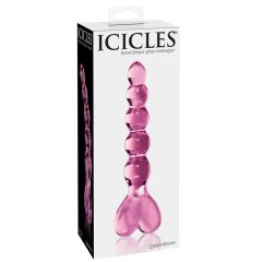   Icicles No. 43 - dildo in vetro a forma di cuore con perline (rosa)