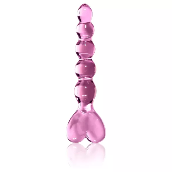 Icicles No. 43 - dildo in vetro con perle e cuore - rosa