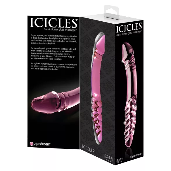 Icicles No. 57 - dildo doppia penetrazione con pene - vetro rosa