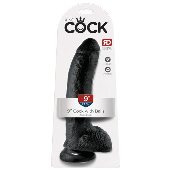 King Cock 9 - Dildo con ventosa e scroto (23 cm) - Nero