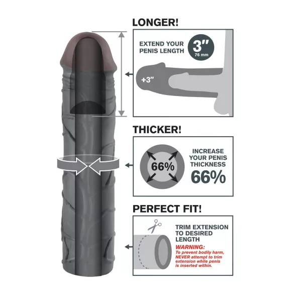 Pipedream - X-TENSION Mega 3 - realistico manicotto penieno (22,8 cm, nero)