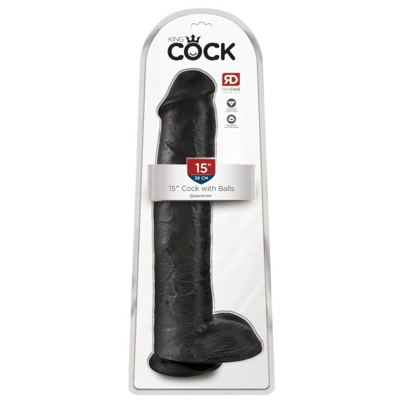 King Cock 15 - Dildo con ventosa e testicoli (38cm) - nero