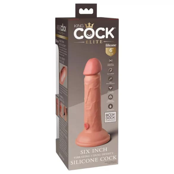 King Cock Elite 6 - vibratore con ventosa (15 cm) - naturale