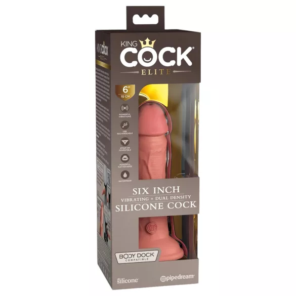 King Cock Elite 6 - vibratore con ventosa (15 cm) - naturale