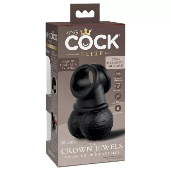 King Cock Crown Jewels - anello fallico vibrante (nero)
