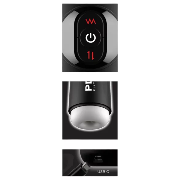 PDX Elite - masturbatore automatico vibrante e spingente - nero