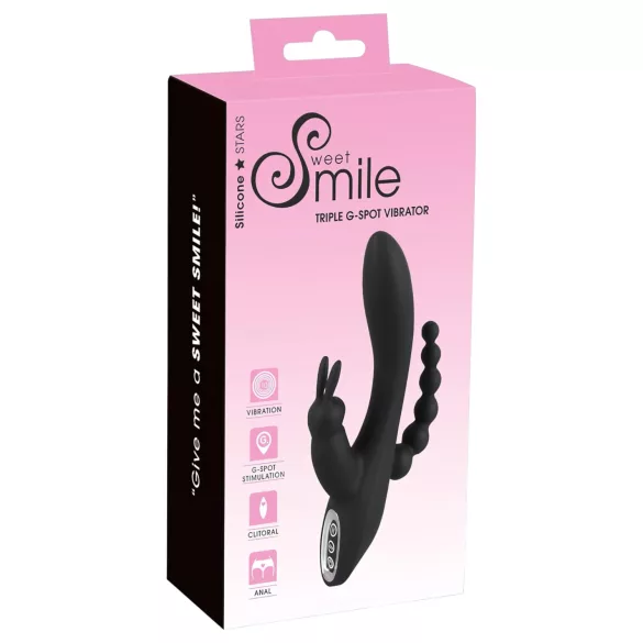 SMILE Triple - vibratore triplo ricaricabile impermeabile nero