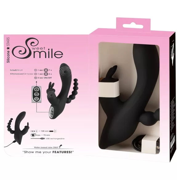 SMILE Triple - vibratore triplo ricaricabile impermeabile nero