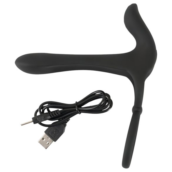 Black Velvets - vibratore coppia ricaricabile e anello fallico 2in1 - nero