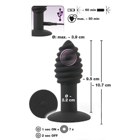 Vibratore anale in silicone ricaricabile Black Velvet Twist (nero)