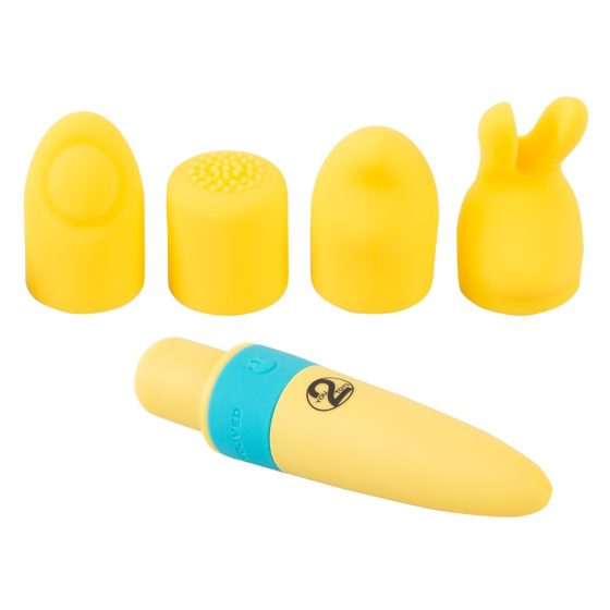 Kit da viaggio per massaggio clitorideo ricaricabile con 4 testine intercambiabili - giallo