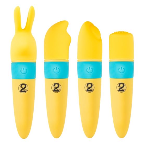 Kit da viaggio per massaggio clitorideo ricaricabile con 4 testine intercambiabili - giallo