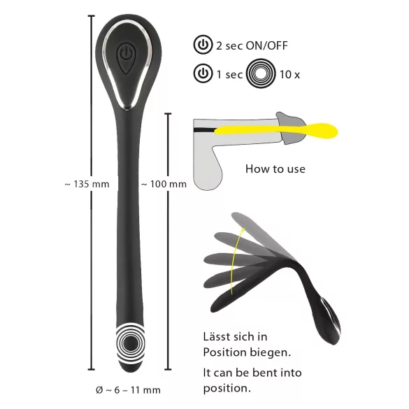 Dilatatore uretrale a spina per pene - dilatatore vibrante ricaricabile (1 cm, nero)