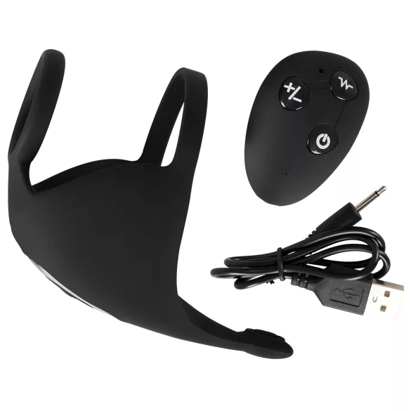 Rebel - anello fallico vibrante con stimolatore testicoli - silicone nero