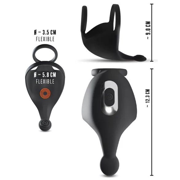 Rebel - anello fallico vibrante con stimolatore testicoli - silicone nero