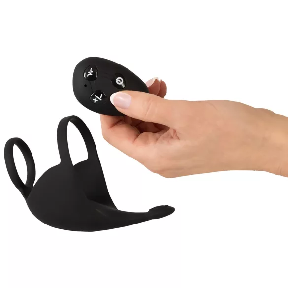 Rebel - anello fallico vibrante con stimolatore testicoli - silicone nero