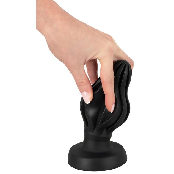 ANOS - plug anale piccolo a coste - morbido silicone nero 7cm